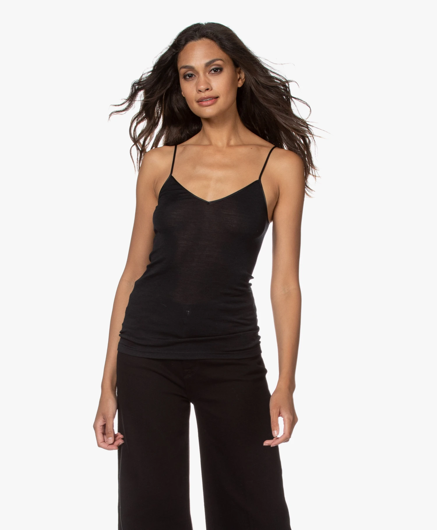 Hanro Wol-Zijde Spaghettitop - Zwart 3 Hanro Wol-Zijde Spaghettitop - Zwart