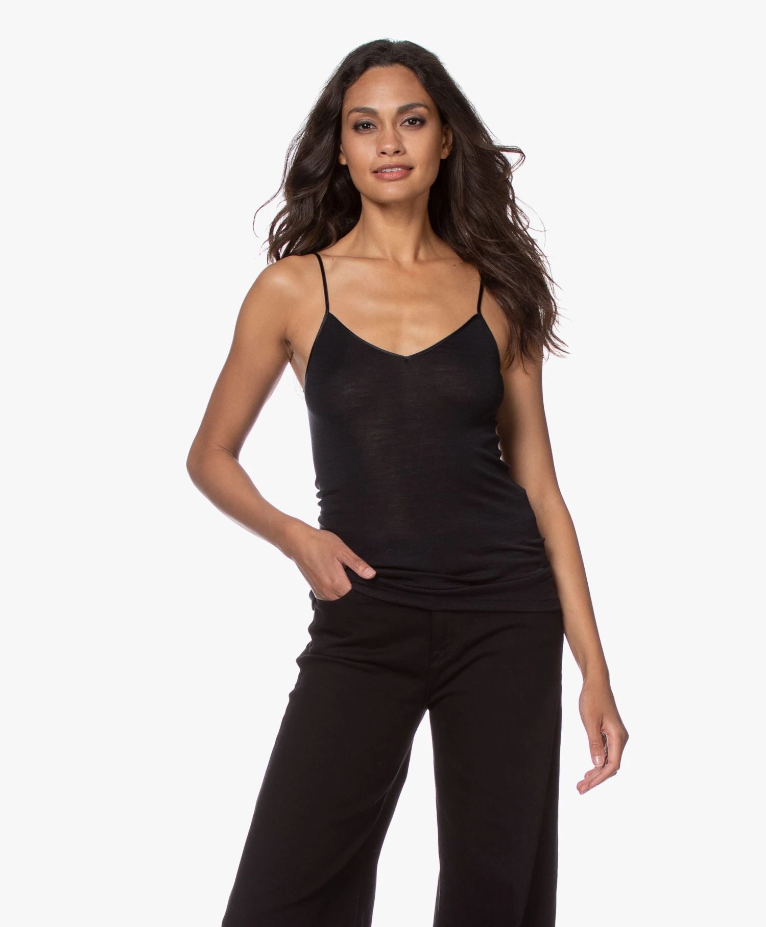 Hanro Wol-Zijde Spaghettitop - Zwart 5 Hanro Wol-Zijde Spaghettitop - Zwart - Afbeelding 3