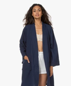 Hammam34 Cranes Geborduurde Katoenen Kimono - Navy -Modewinkel 210715 dcf464ab a6dc 40ad a4b9 5e03bea4e20e