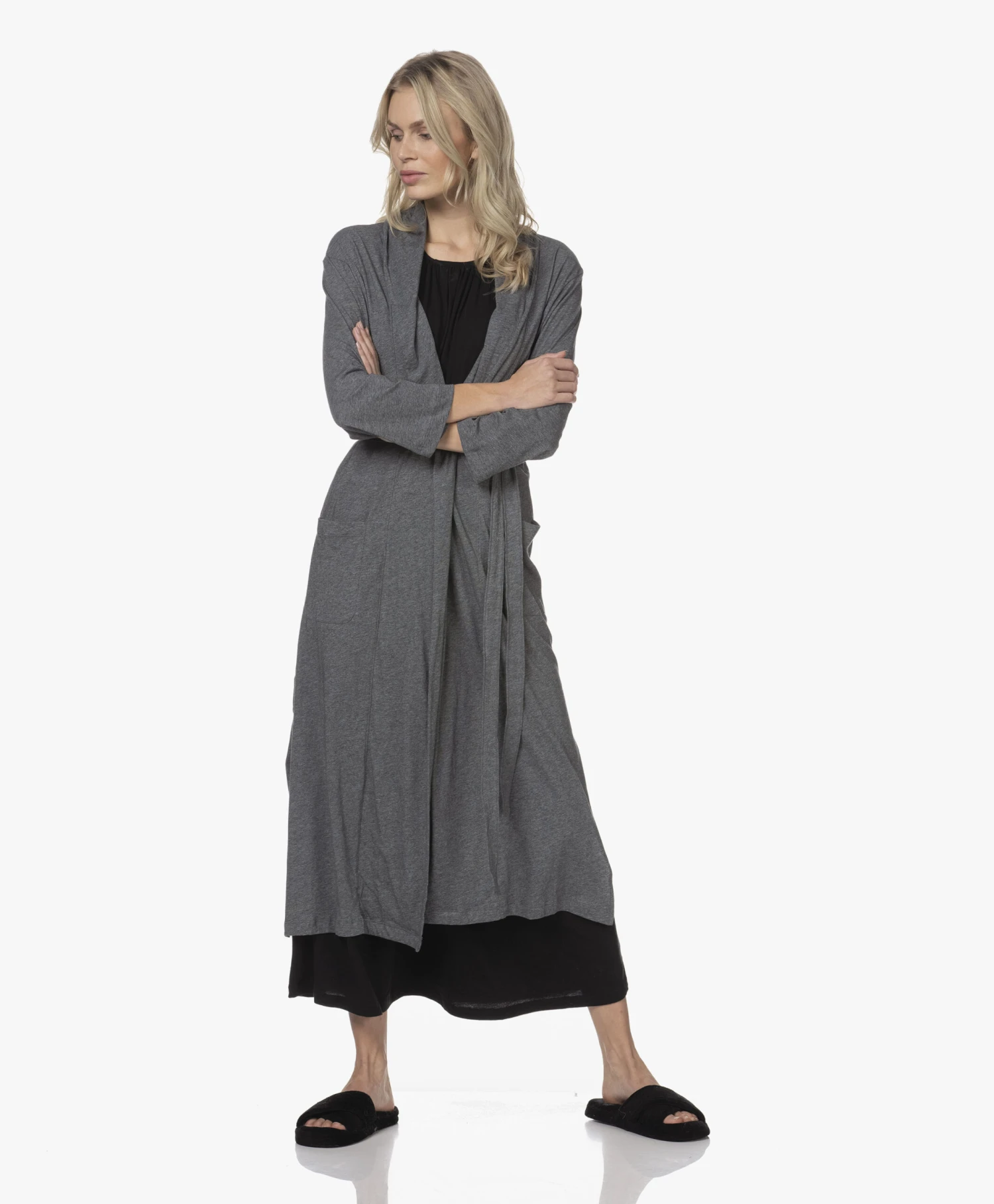 Skin Carina Pima Katoenen Jersey Badjas - Donkergrijs Mêlee 12 Skin Carina Pima Katoenen Jersey Badjas - Donkergrijs Mêlee - Afbeelding 10