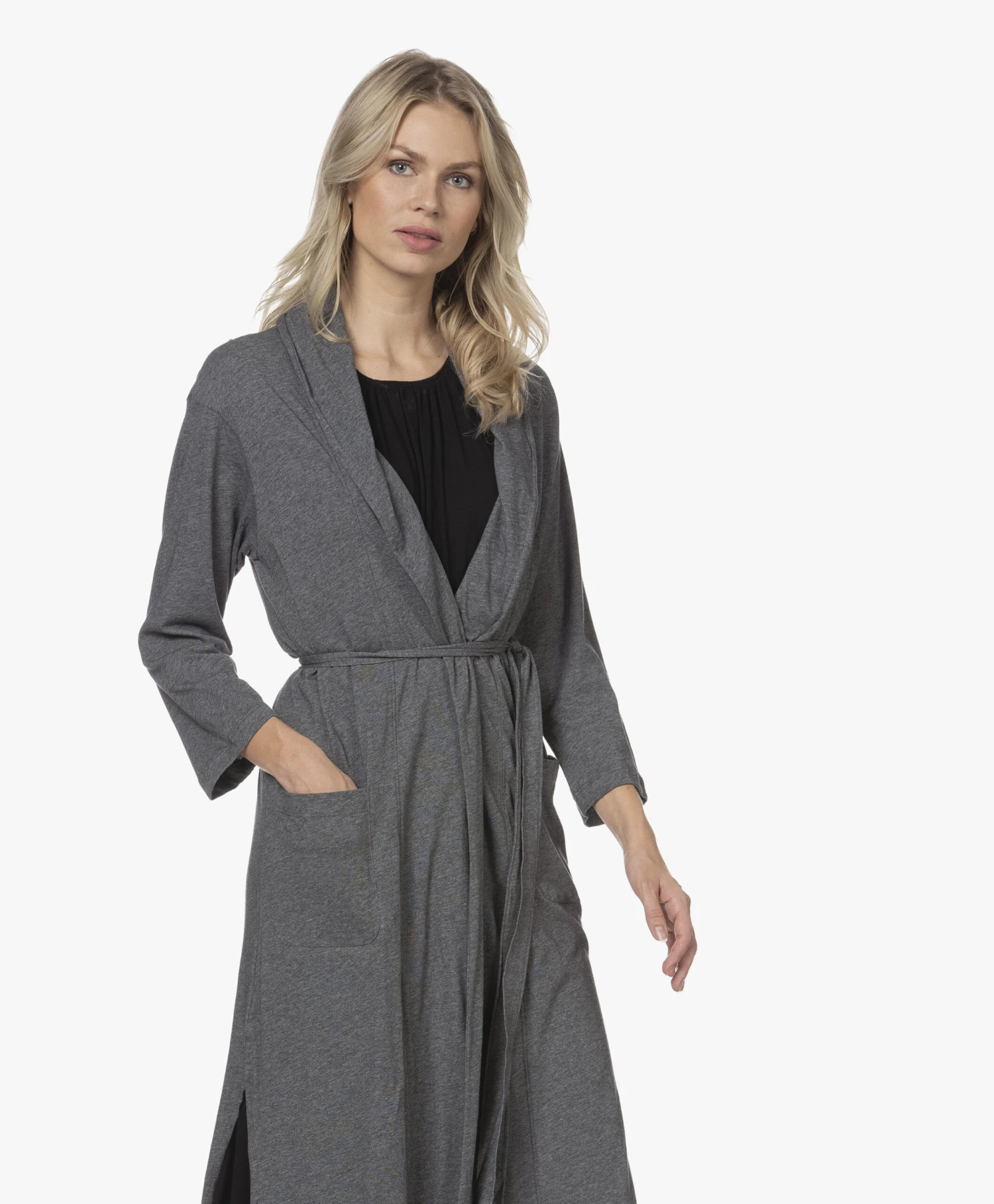 Skin Carina Pima Katoenen Jersey Badjas - Donkergrijs Mêlee 10 Skin Carina Pima Katoenen Jersey Badjas - Donkergrijs Mêlee - Afbeelding 8