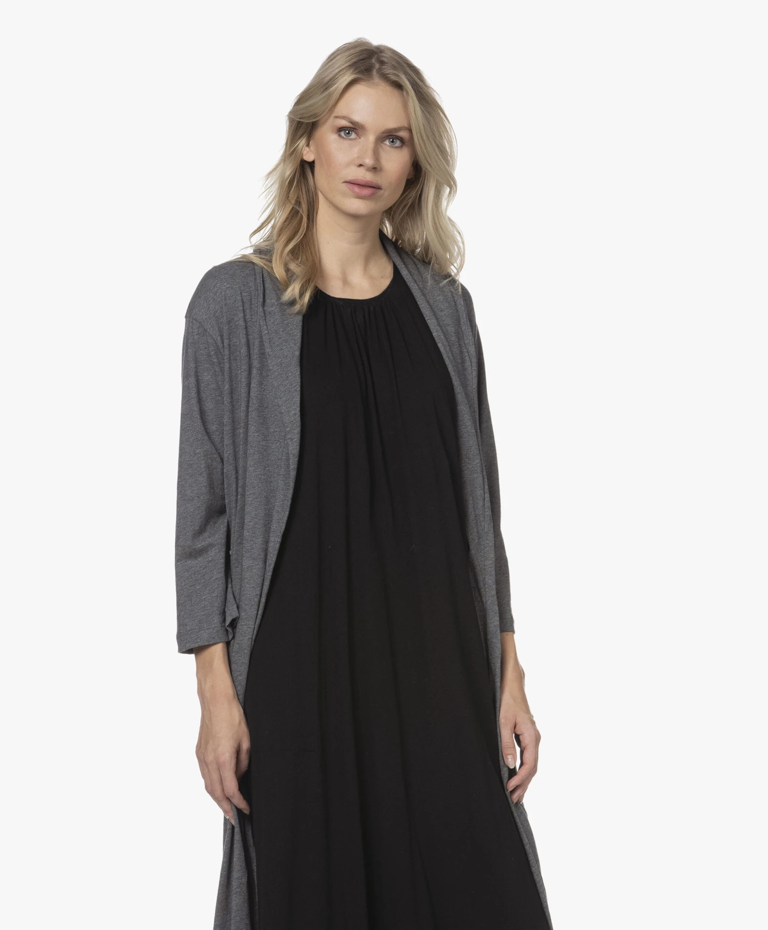 Skin Carina Pima Katoenen Jersey Badjas - Donkergrijs Mêlee 4 Skin Carina Pima Katoenen Jersey Badjas - Donkergrijs Mêlee - Afbeelding 2