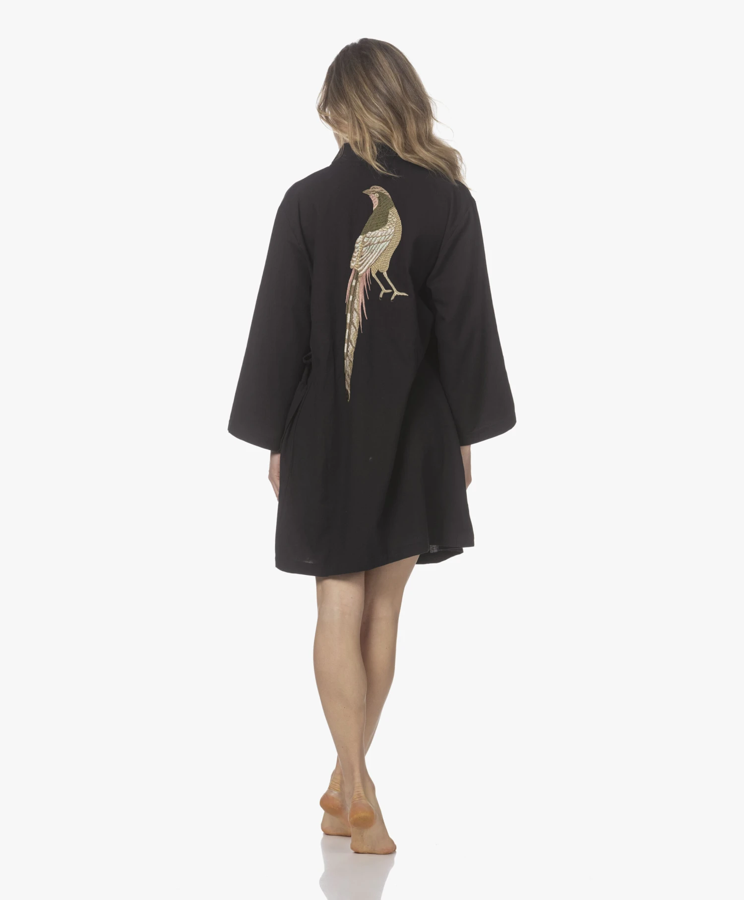 Hammam34 The Pheasant Geborduurde Katoenen Kimono - Zwart 6 Hammam34 The Pheasant Geborduurde Katoenen Kimono - Zwart - Afbeelding 4