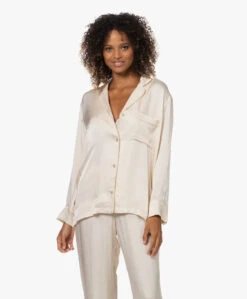 Love Stories Blue Moon Satijnen Seersucker Pyjama Blouse - Off-White