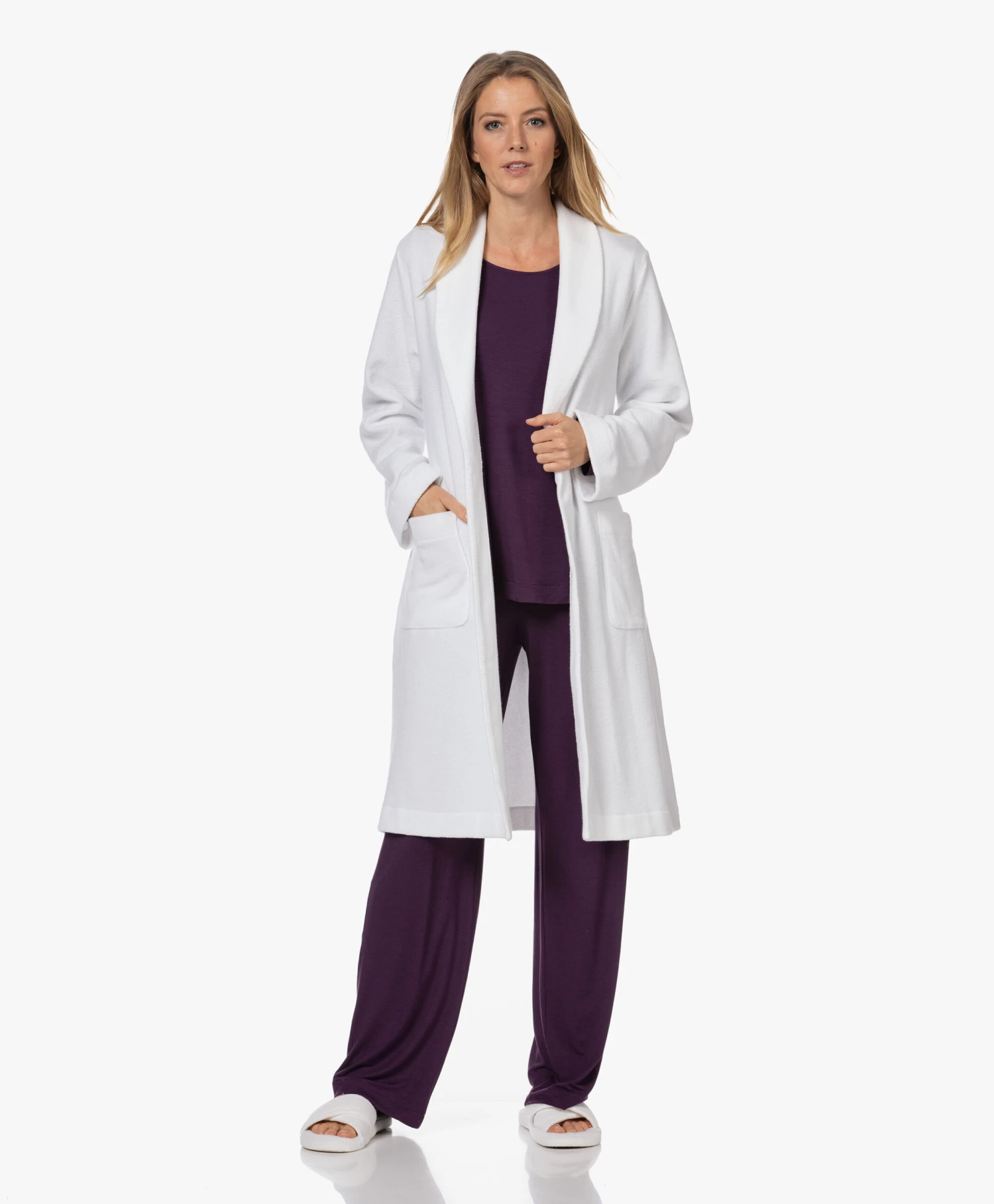 Hanro Robe Selection Fleece Pluche Badjas - Wit 7 Hanro Robe Selection Fleece Pluche Badjas - Wit - Afbeelding 5