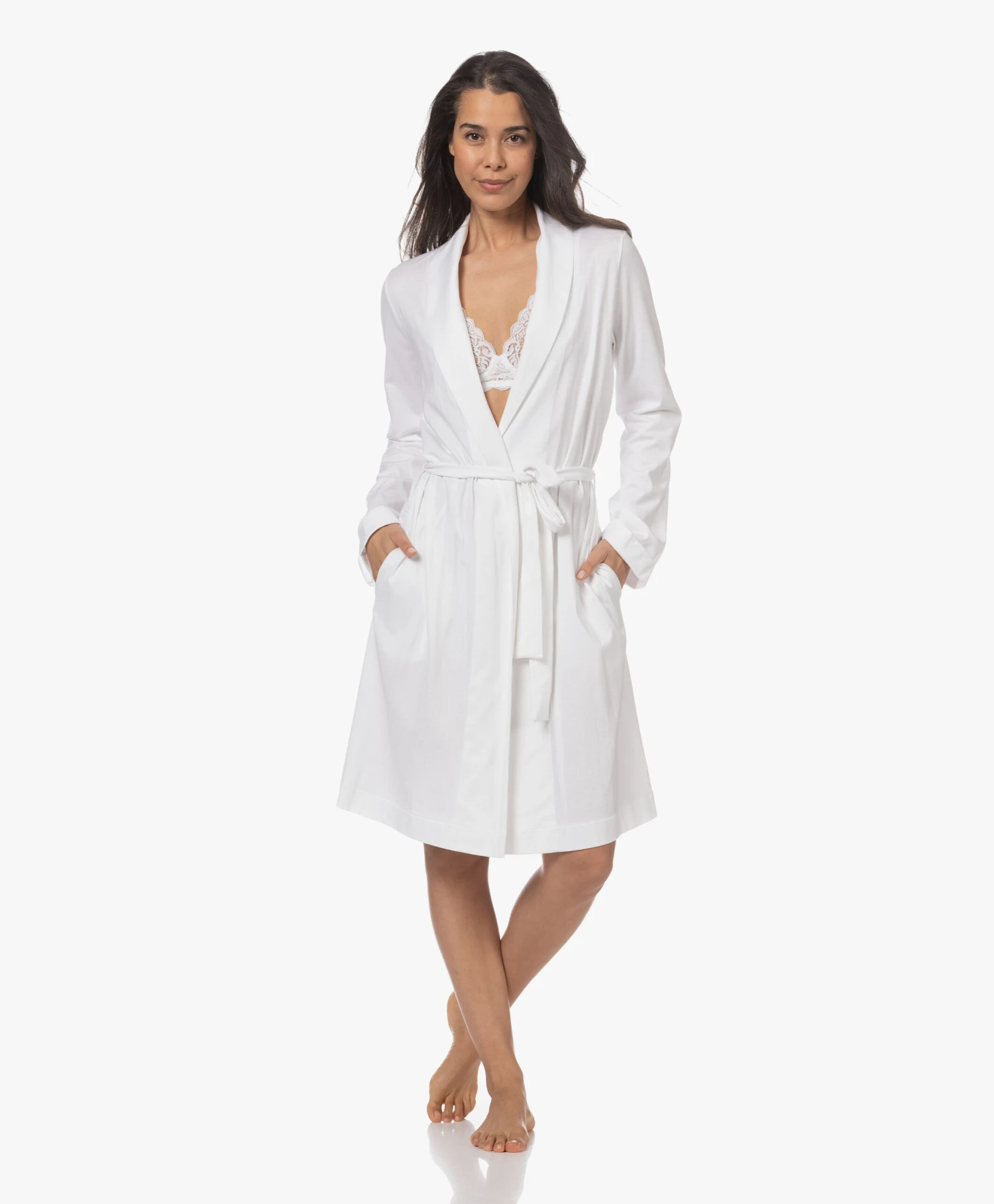 Hanro Robe Selection Katoenen Jersey Badjas - Wit 5 Hanro Robe Selection Katoenen Jersey Badjas - Wit - Afbeelding 3