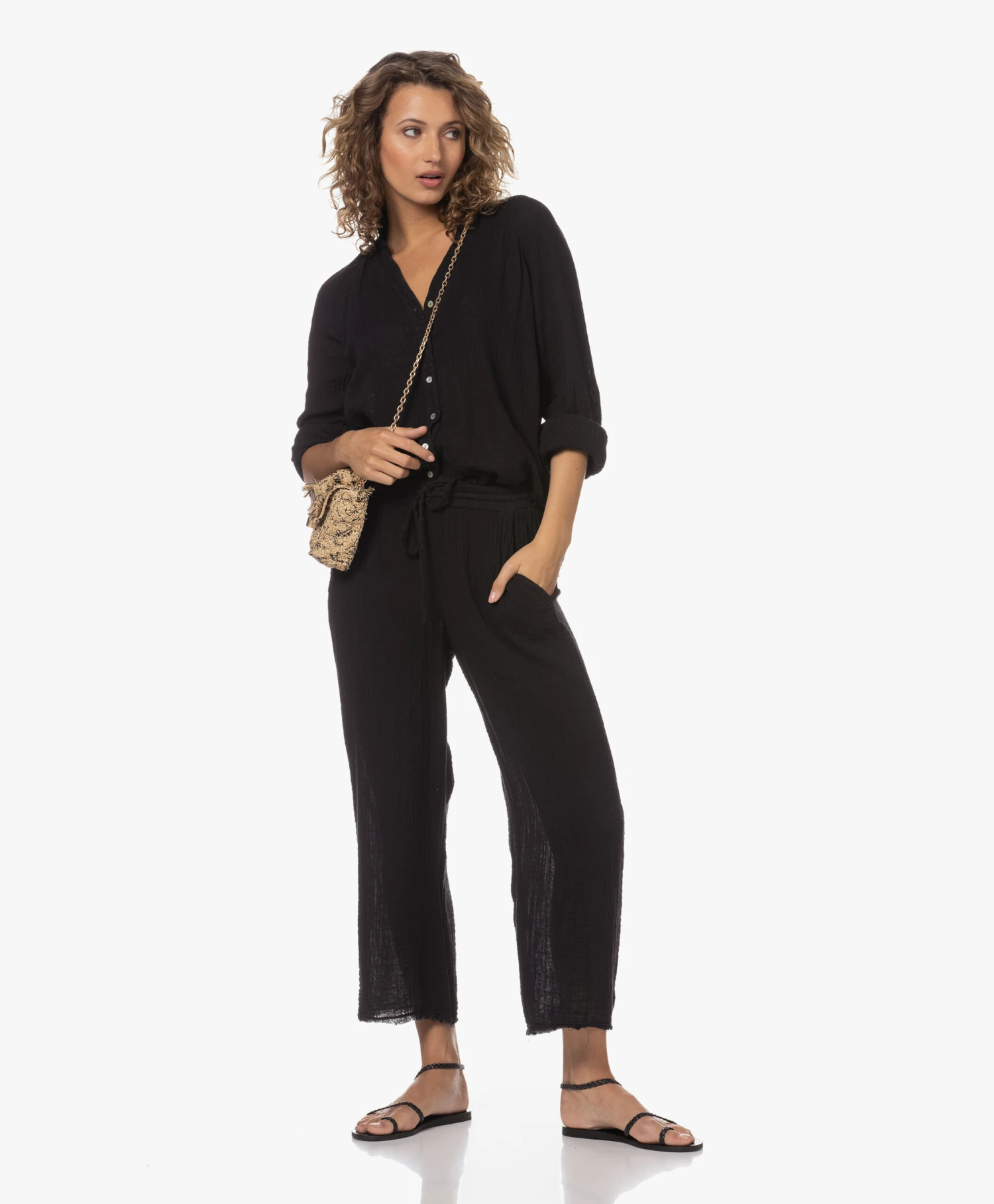 Vanessa Bruno Moon Small Raffia Schoudertas - Beige/Zwart 12 Vanessa Bruno Moon Small Raffia Schoudertas - Beige/Zwart - Afbeelding 10