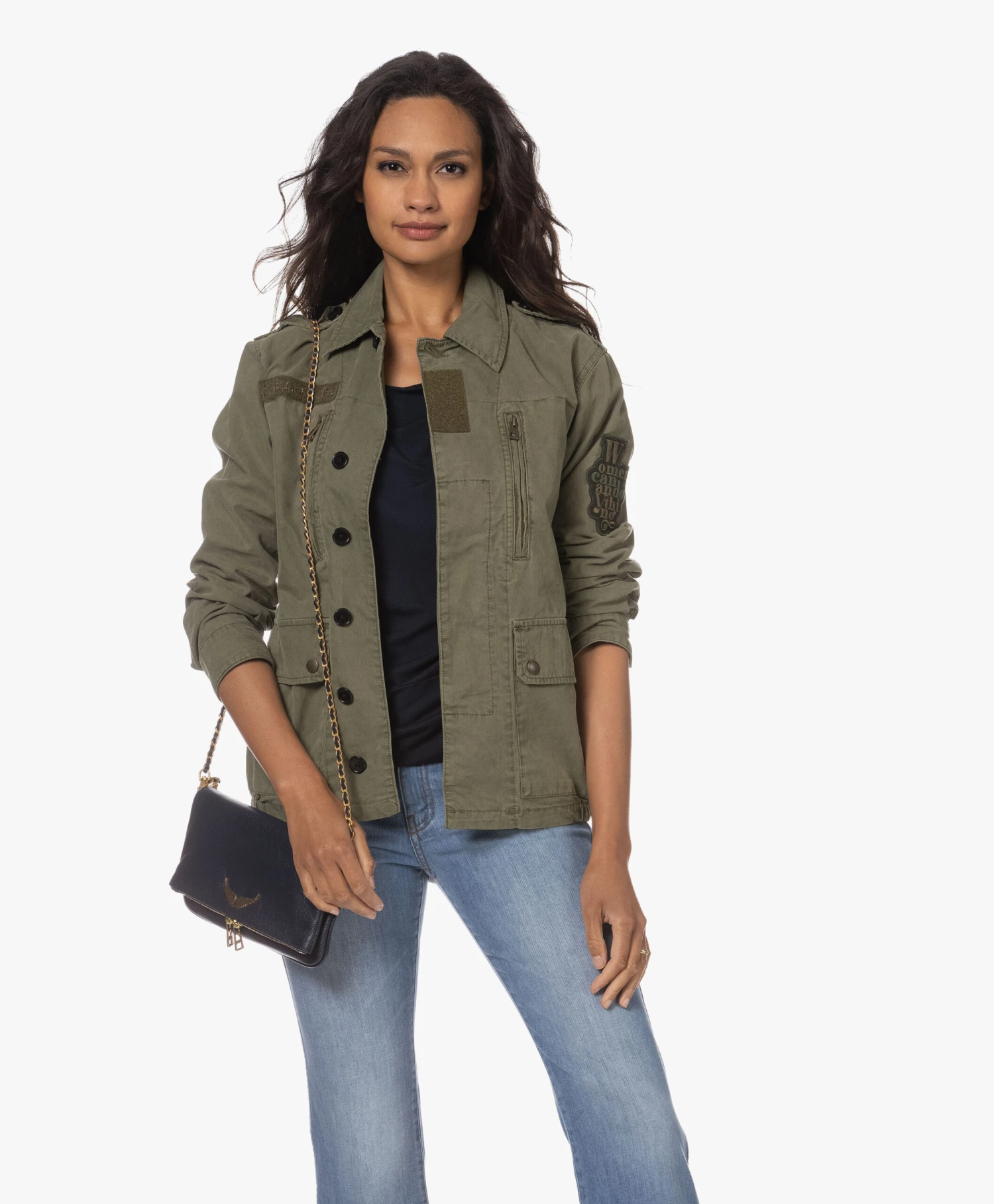 Zadig & Voltaire Rock Grained Leren Schoudertas/Clutch - Ink Gold 4 Zadig & Voltaire Rock Grained Leren Schoudertas/Clutch - Ink Gold - Afbeelding 2