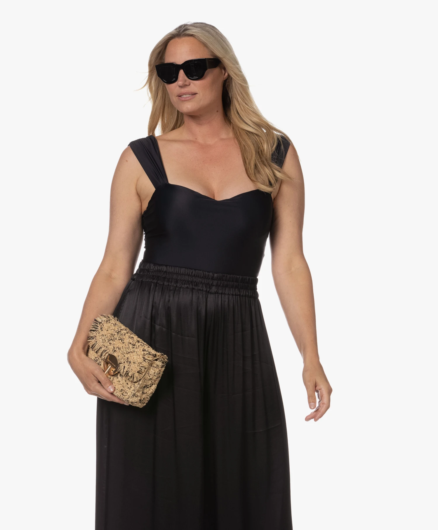 Vanessa Bruno Moon Small Raffia Schoudertas - Beige/Zwart 7 Vanessa Bruno Moon Small Raffia Schoudertas - Beige/Zwart - Afbeelding 5