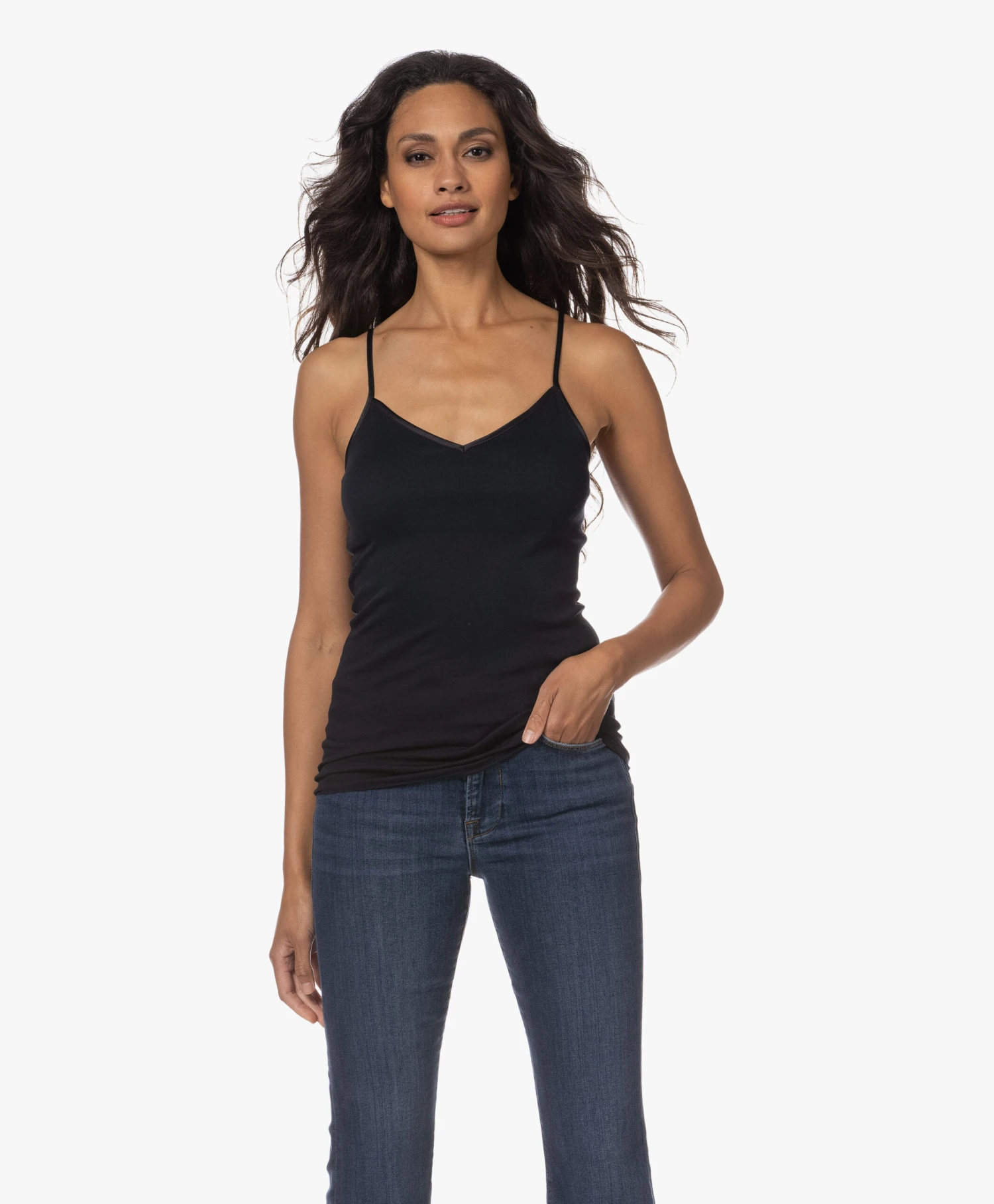 Hanro Padded Katoenen Spaghetti Top - Zwart 13 Hanro Padded Katoenen Spaghetti Top - Zwart - Afbeelding 11