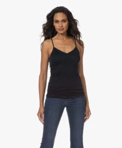 Hanro Padded Katoenen Spaghetti Top - Zwart