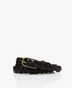 By-Bar Luna Gevlochten Leren Riem - Zwart