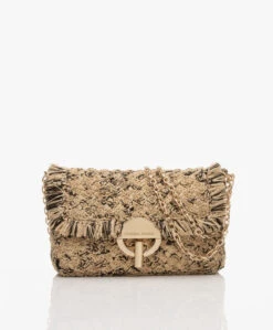 Vanessa Bruno Moon Small Raffia Schoudertas - Beige/Zwart
