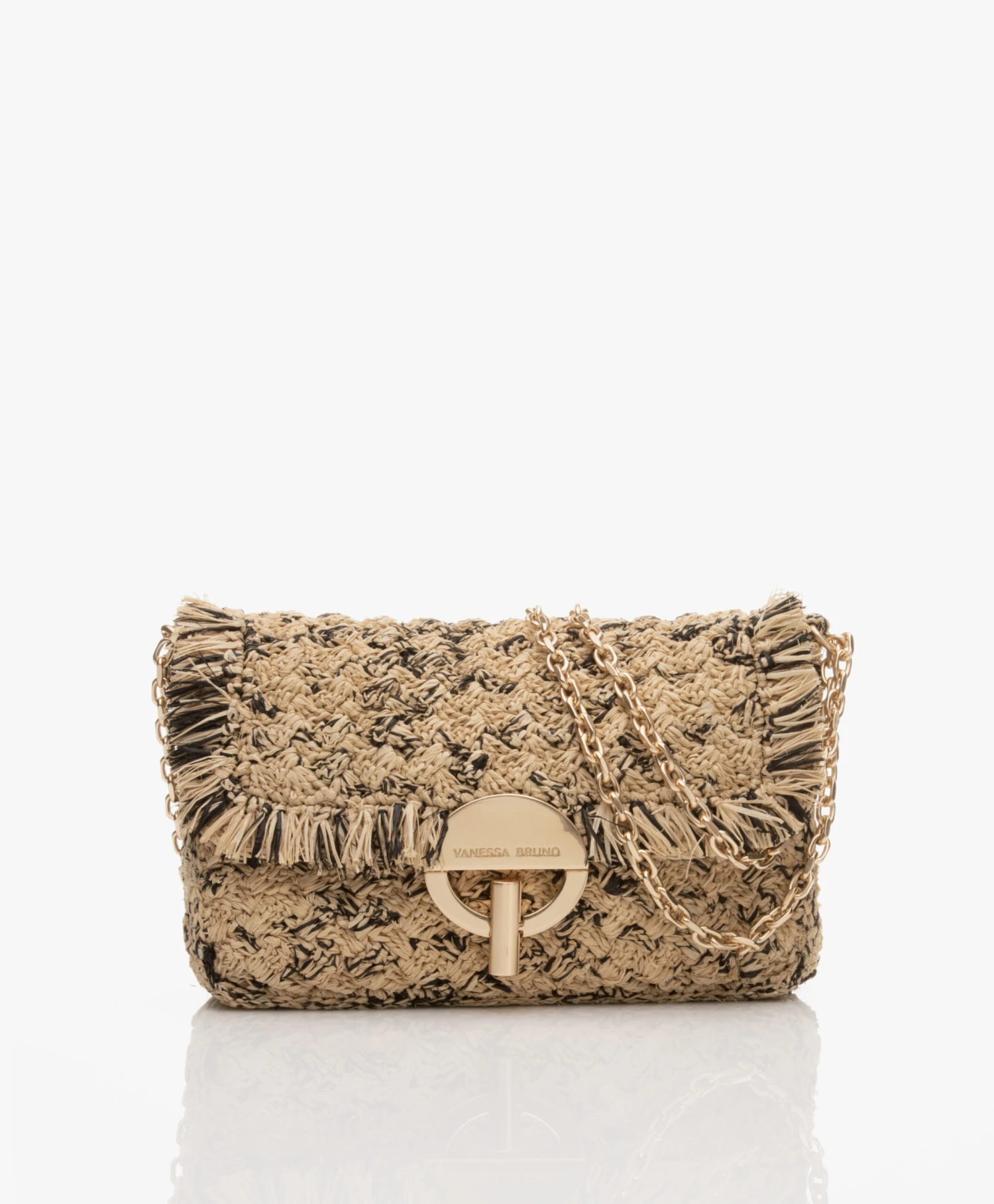 Vanessa Bruno Moon Small Raffia Schoudertas - Beige/Zwart 3 Vanessa Bruno Moon Small Raffia Schoudertas - Beige/Zwart
