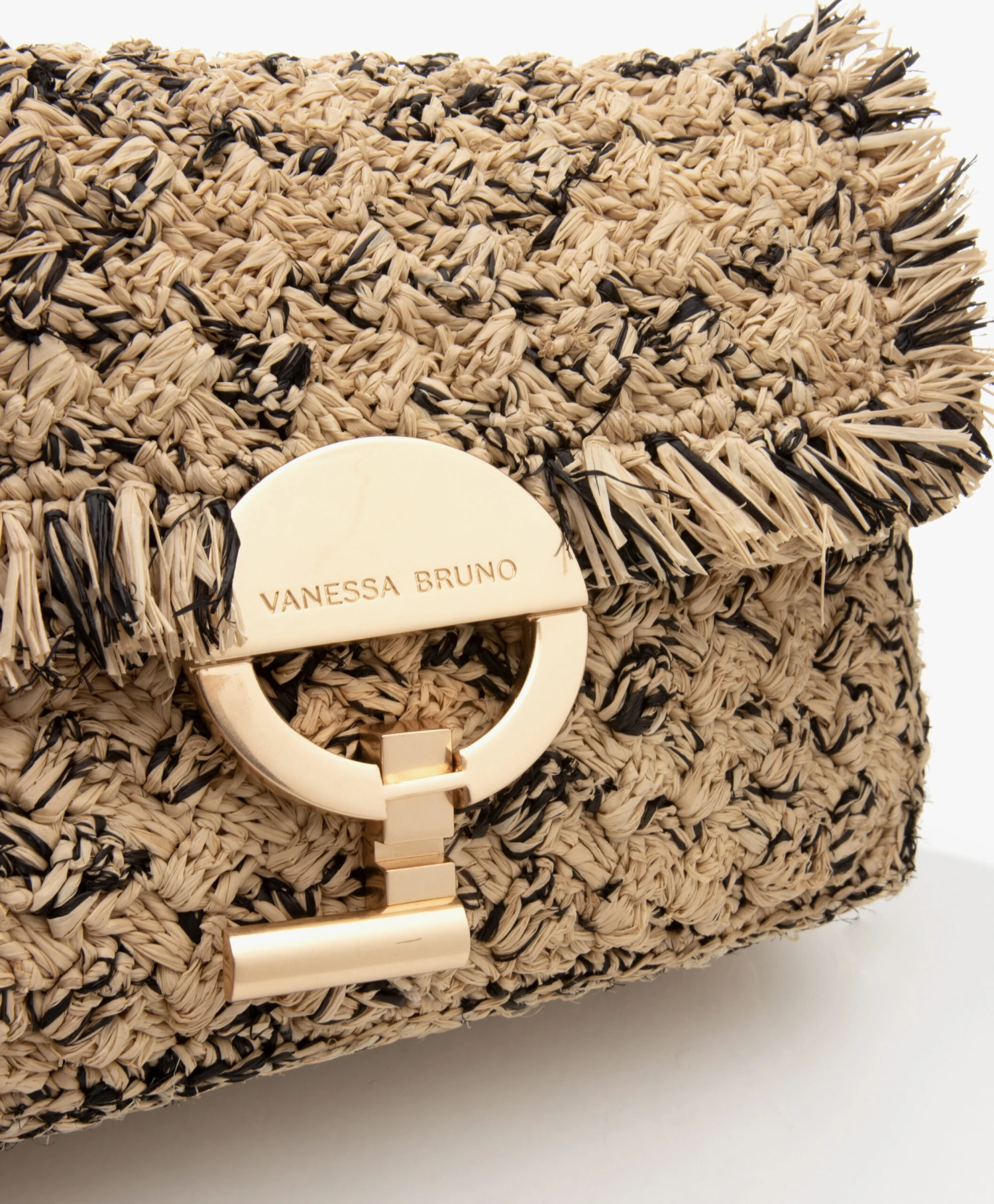 Vanessa Bruno Moon Small Raffia Schoudertas - Beige/Zwart 5 Vanessa Bruno Moon Small Raffia Schoudertas - Beige/Zwart - Afbeelding 3